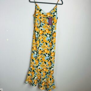 Adore Me NEW Size Medium Marge Peachy Floral Midi Ruffle Slip Dress SS12